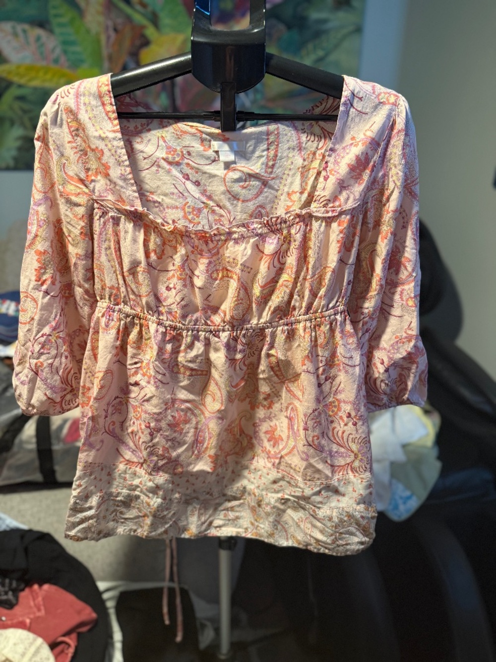 100% cotton XL y2k babydoll paisley white and pink top